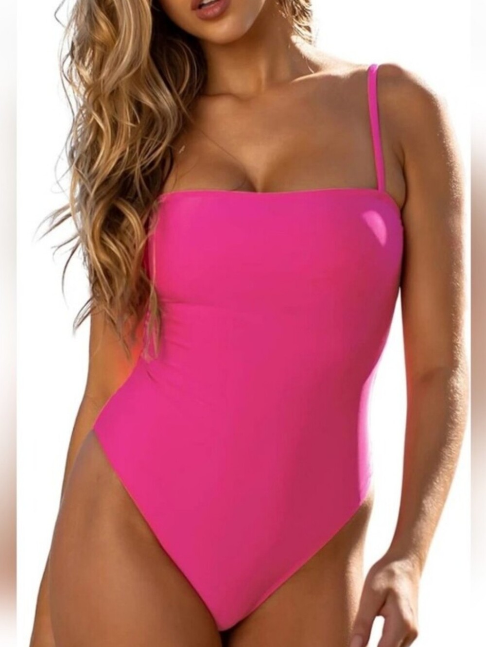 Relleciga Paris One Piece Swim Bathing Suit Neon Pink XL Summer Vacation Beach